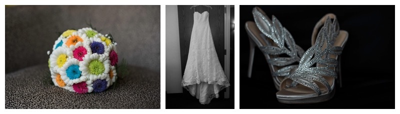 Wedding Bouquet, wedding dress, and wedding shoes.